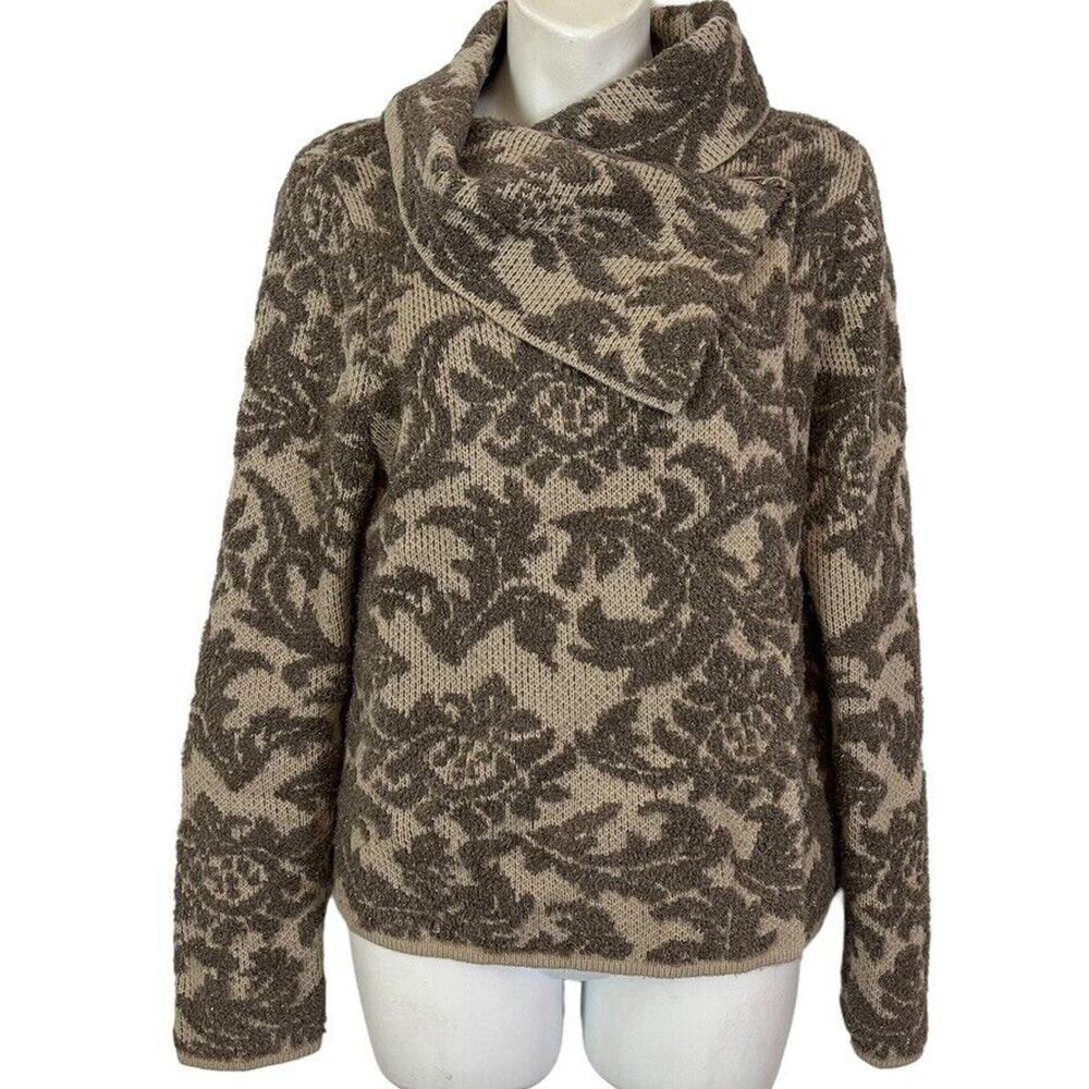 Chicos Ryder Paisley Cardigan Womens Sweater Thick Wool Blend Fold Collar 1 / M